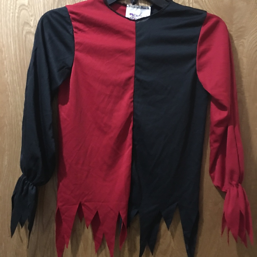 Children’s Red & Black Halloween Jester Top, Size Medium, Unisex
